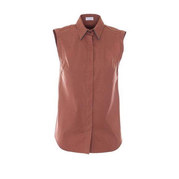 Brunello Cucinelli Women Stretch Sleeveless Shirt With Shiny Trim